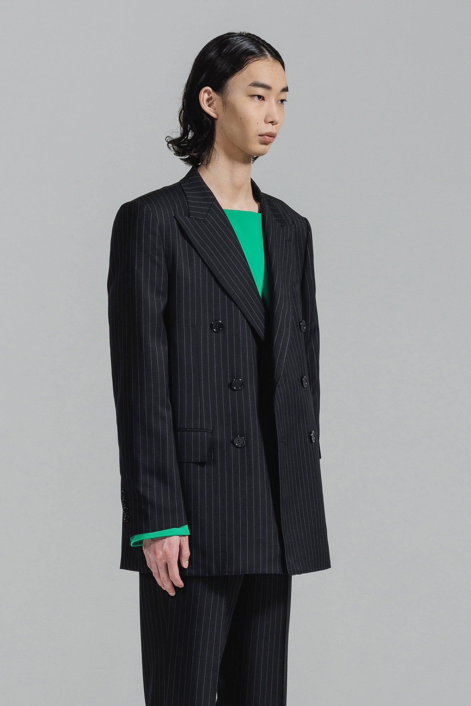 PINSTRIPE WOOL DOUBLE BREASTED 6B JACKET [2025A/W] – LITHIUM