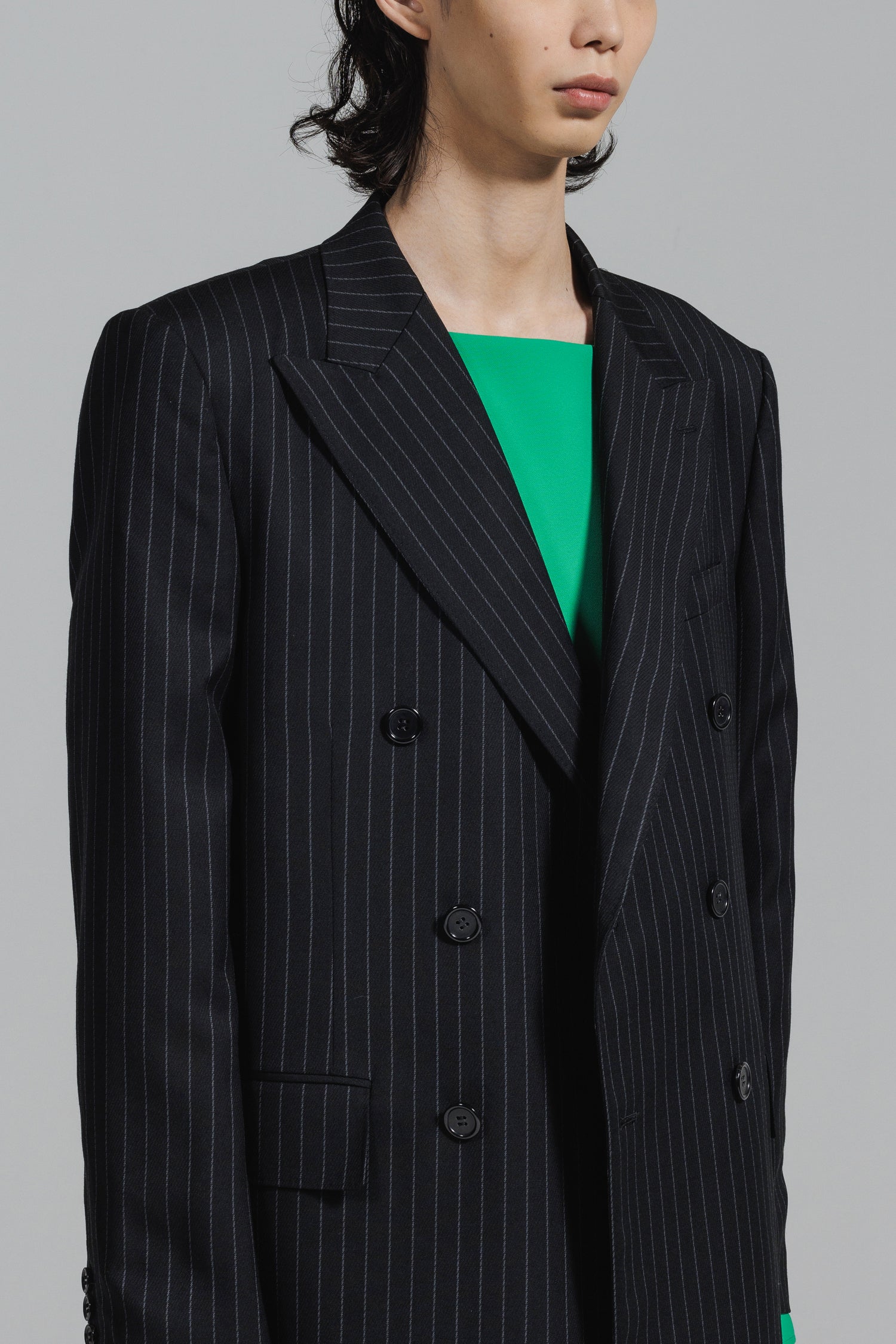 PINSTRIPE WOOL DOUBLE BREASTED 6B JACKET [2026S/S] – LITHIUM