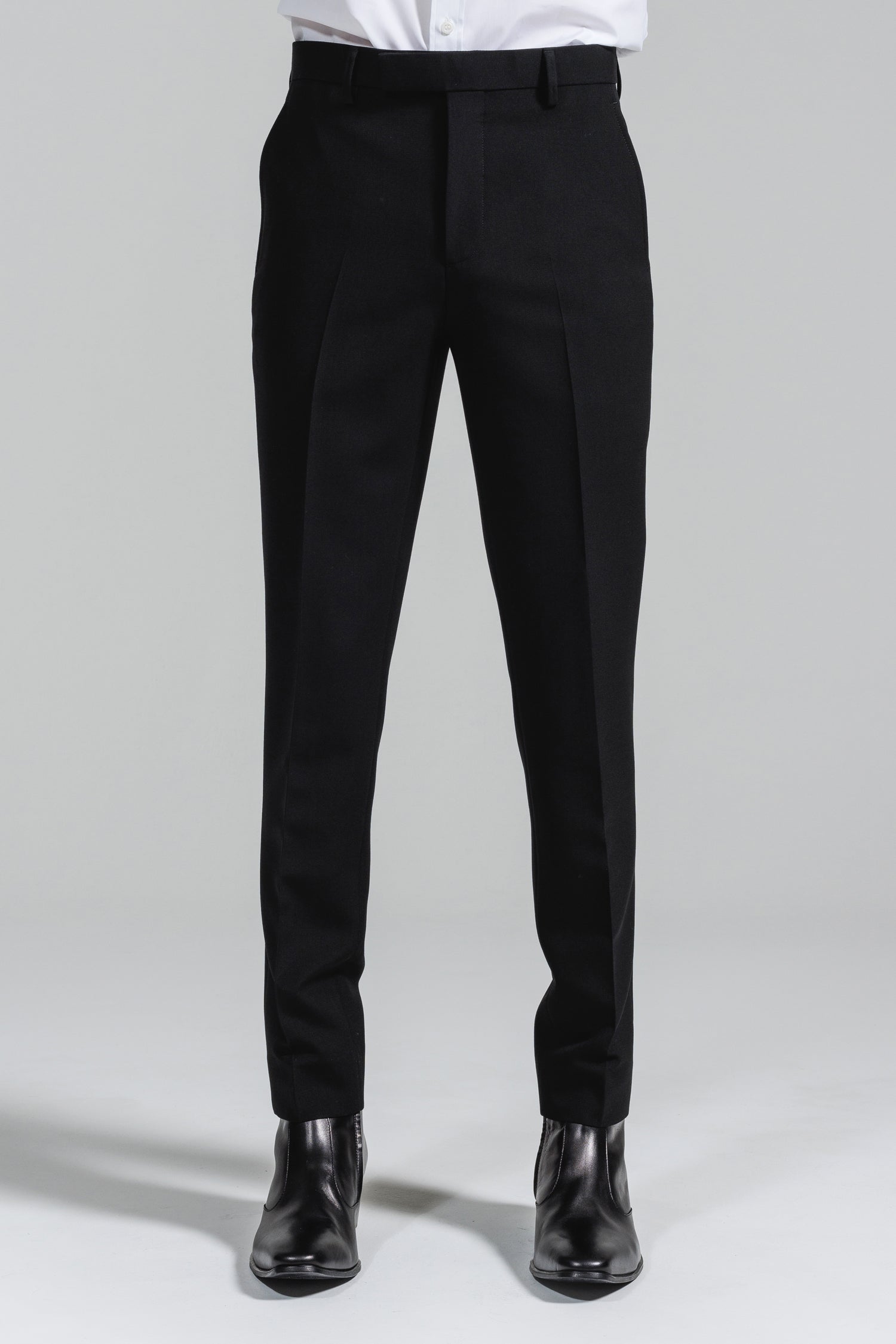 SUPER 120’S ULTRA-BLACK DOESKIN WOOL TROUSERS -SLIM STRAIGHT [2024A/W ...