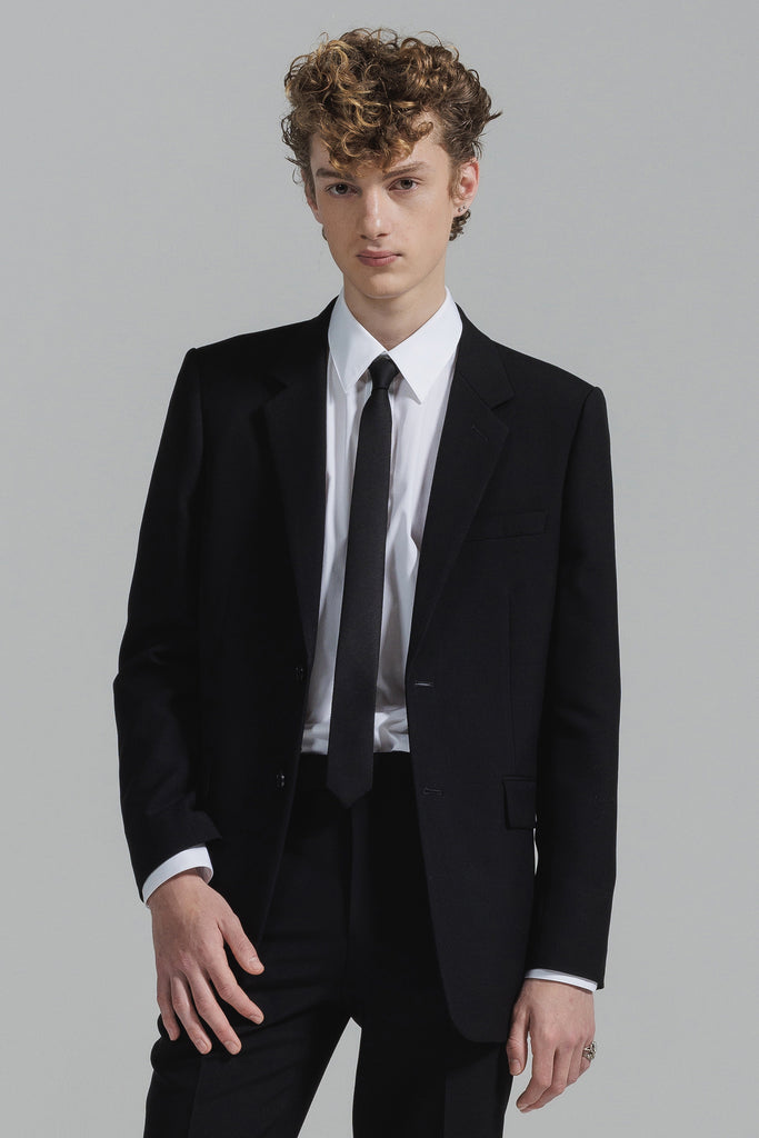 SUPER 120\u0027S ULTRA BLACK DOESKIN WOOL NOTCHED MIDDLE 2B JACKET