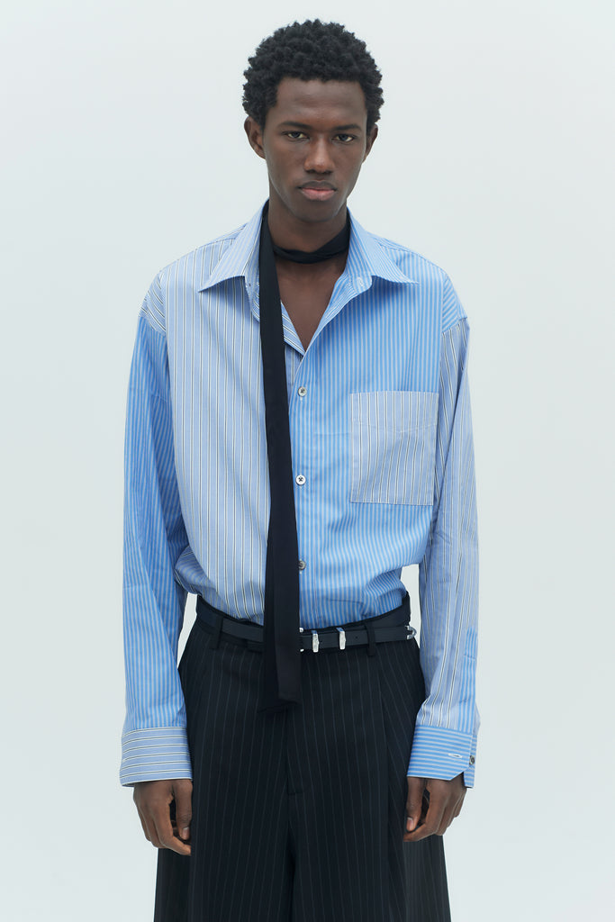予約商品] TIE-NECK STRIPE OVERSIZED SHIRTS [2026A/W] – LITHIUM