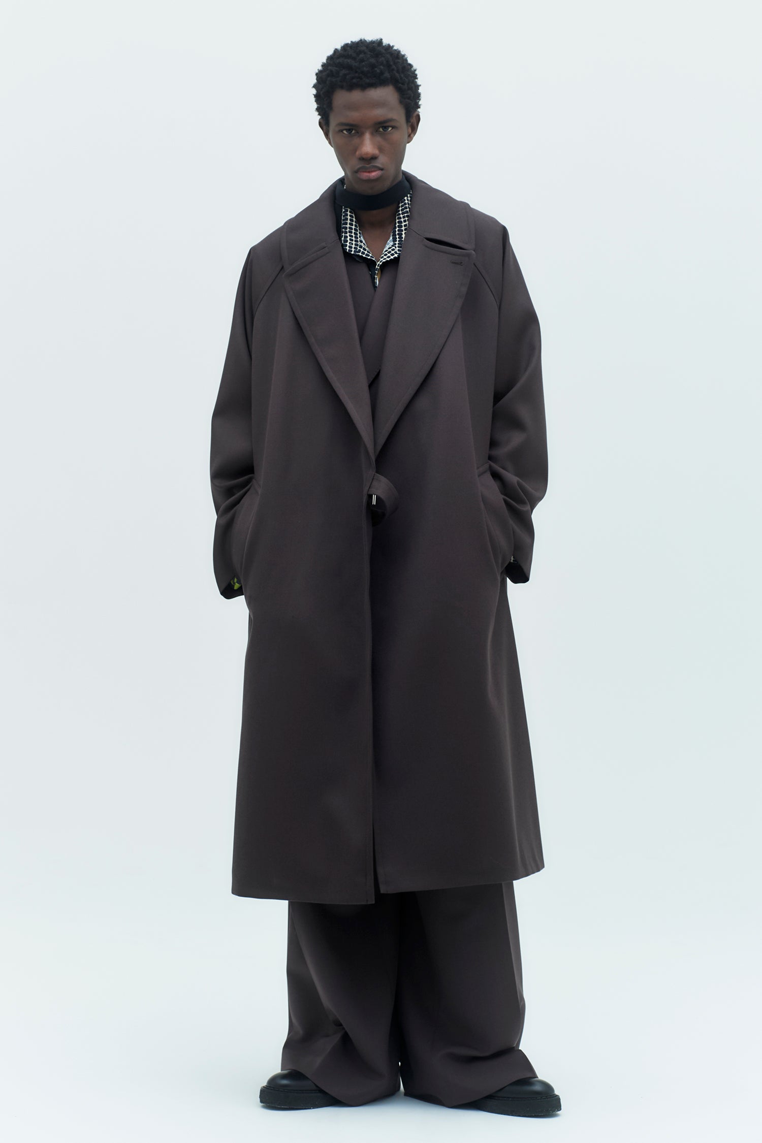 LITHIUM ブラウン 44 ウールギャバジンタイロッケンコート 予約商品] WOOL GABARDINE TIELOCKEN COAT | ウールギャバジンタイ